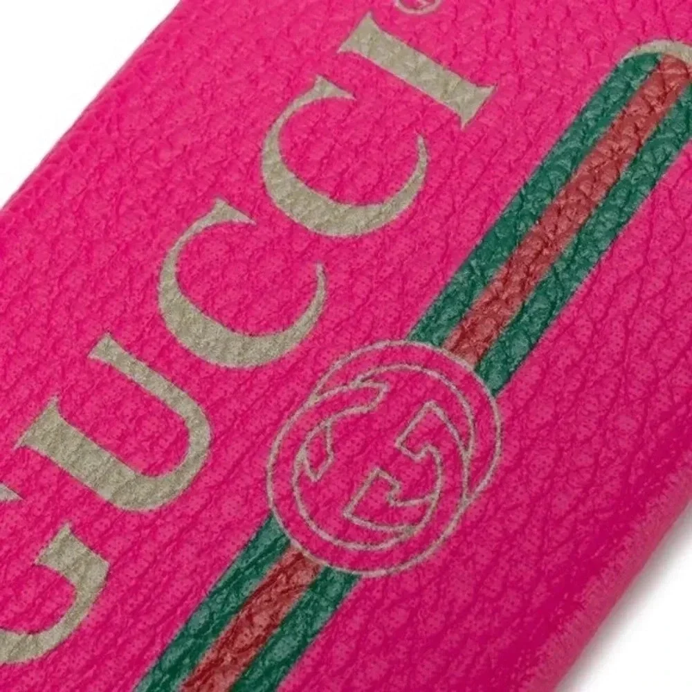 GUCCI Vintage Logo Print IPhone SE/7/8 Leather Pink Phone Case